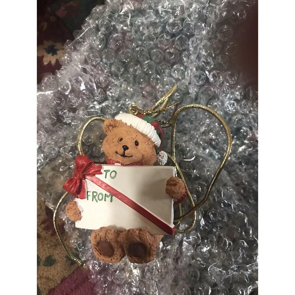 Avon Holiday Wishes Package‎ Topper Teddy Bear Brown Christmas Ornament